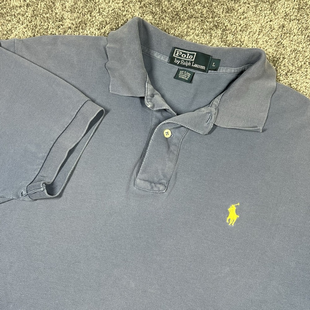 Vintage 90s Polo Ralph Lauren Polo Shirt Size Large Faded Slate Blue Cotton